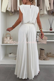 Women's Sleeveless Wide-Leg Pants Set with Pleated Top
