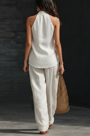 Linen Blend V-Neck Sleeveless Top & Ankle Pants Set