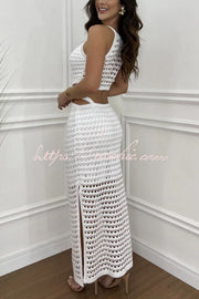 Knit Texture Side Cutout Sleeveless Stretch Maxi Dress
