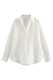 Satin Texture Long Sleeve Loose Shirt | Office Blouse