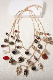 Vintage Layered Geometric Zircon Pendant Necklace