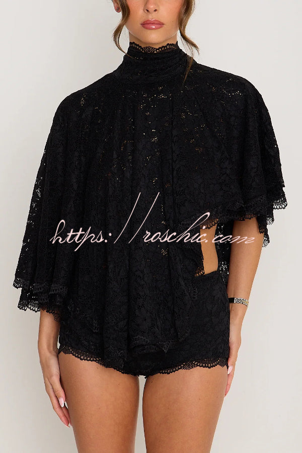 Lace Openwork Batwing Top & Slim Shorts Set – Vacation