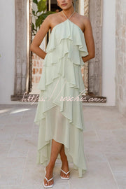 Chiffon Halter Neck Ruffle Maxi Dress – Loose Fit