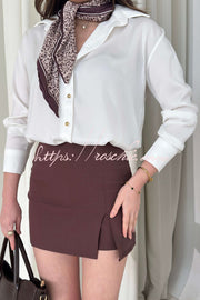 Satin Texture Long Sleeve Loose Shirt | Office Blouse