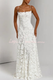 Floral Burnout Jersey Cowl Neck Lace-Up Maxi Dress