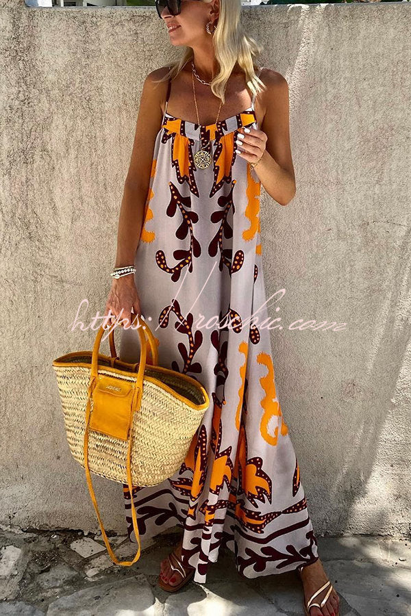 Ethnic Printed Loose Sleeveless Cami Maxi Dress