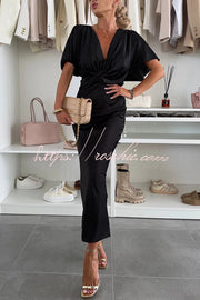 Satin V-Neck Cross Knot Slim Maxi Dress