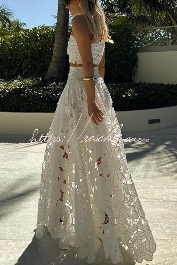 Floral Crochet Lace Crop Top & Maxi Skirt Set