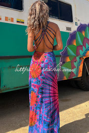 Tie-Dye Print Lace-Up Back Stretch Maxi Dress