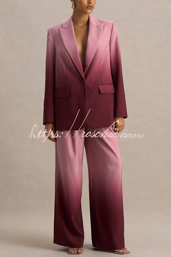 Ombre Satin Lapel Blazer – Single Button Loose Fit