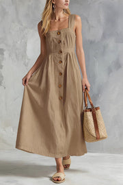 Linen Blend Maxi Dress | Square Neck Sleeveless Vacation Dress