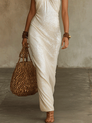 Ivory Halter Neck Sleeveless Maxi Dress – Slim Silhouette