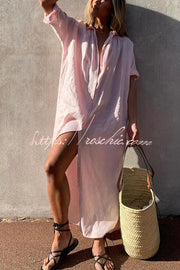 Linen Maxi Shirt Dress – Loose Fit Casual Vacation Dress