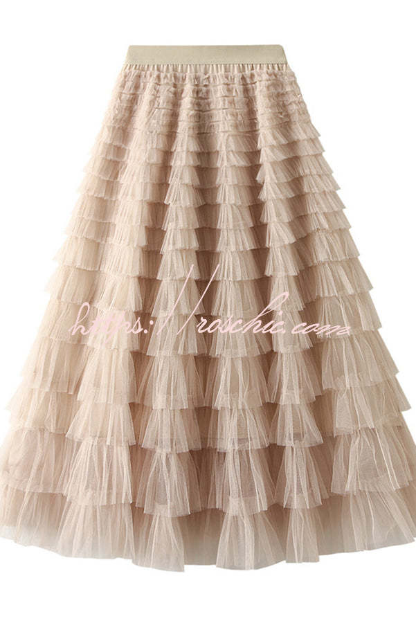 Tiered Tulle Maxi Skirt with Elastic Waist – Loose Fit