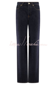 High Waist Straight Leg Denim Jeans with Pockets