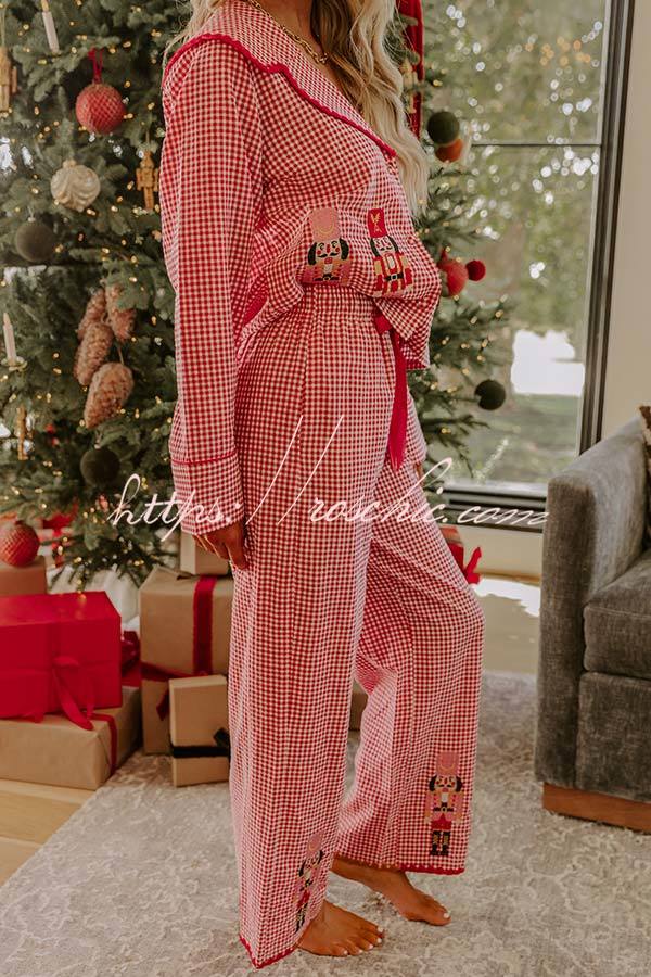 Nutcracker Embroidered Gingham Pajama Set – Loose Fit