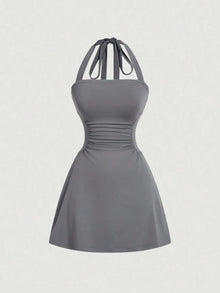 Duniii Ruched Halter A-Line Mini Dress