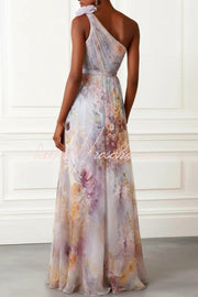 Chiffon 3D Floral One-Shoulder Maxi Dress | A-Line Gown
