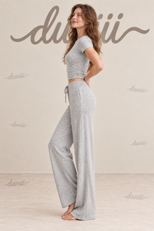 Duniii Short Sleeve Top & Drawstring Wide-Leg Pants Lounge Set
