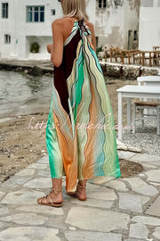 Backless Halter Neck Gradient Print Maxi Dress
