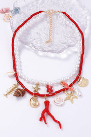 Stacked Beaded Necklace in Ocean Resort Style
