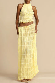 Pleated Tiered Maxi Skirt with Drawstring Waist | Vacation Wear