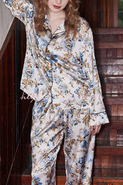 White Begonia Printed Long Sleeve Two-Piece Set