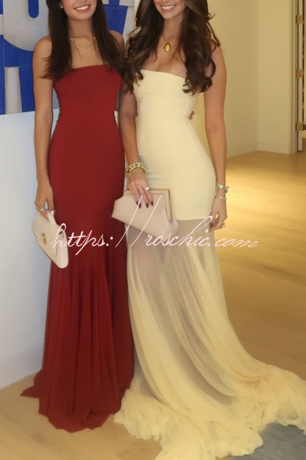 Off-Shoulder Mesh Panel Sleeveless Fitted Maxi Dress
