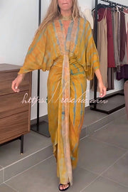 Printed V-Neck High-Waisted Maxi Dress – Loose Fit
