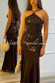 Sequin Halter Neck Slim-Fit Slit Maxi Dress