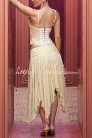 Pleated Chiffon Crystal Beaded Lace-Up Tank Top