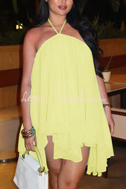 Chiffon Halter Backless Mini Dress – Solid Color
