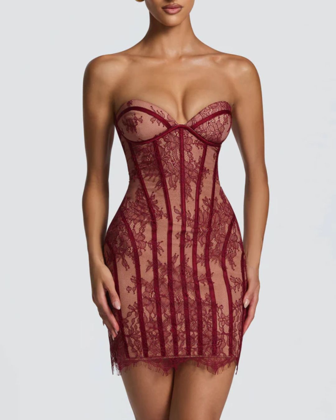 Lace Strapless Bodycon Mini Dress