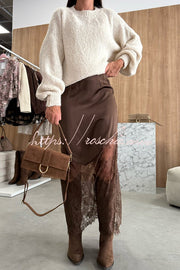 Satin Lace Patchwork High Rise Maxi Skirt – Ankle Length
