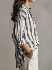 Striped Cotton Linen Long Sleeve Blouse