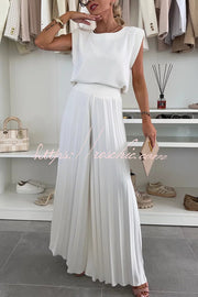 Women's Sleeveless Wide-Leg Pants Set with Pleated Top