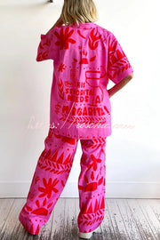 Linen Printed Shirt and Elastic Waist Pants Set