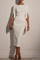 Beaded Round Neck Half Sleeve Slim Midi Dress