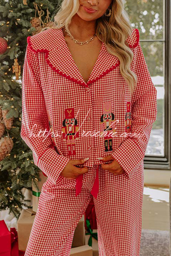 Nutcracker Embroidered Gingham Pajama Set – Loose Fit
