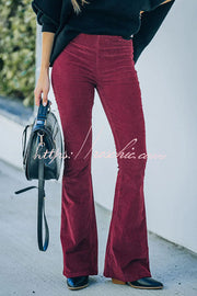 Women's Corduroy Bell Bottom Pants with Elastic Waist
