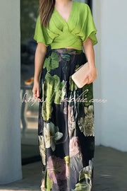 Floral Print V-Neck Crop Top and Maxi Skirt Set