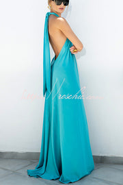 Satin Halter Backless Maxi Dress – Sleeveless Vacation Wear