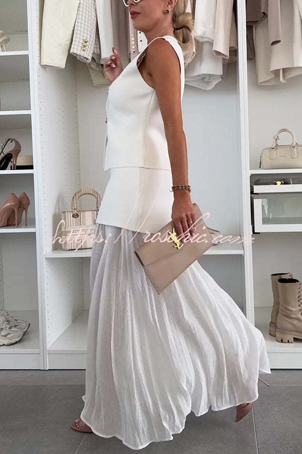 Gilet sans manches col V en tricot avec boutons dorés – Coupe ample