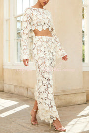 Lace Long Sleeve Backless Top & Fishtail Maxi Skirt Set