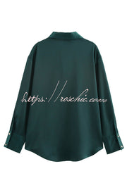 Satin Texture Long Sleeve Loose Shirt | Office Blouse