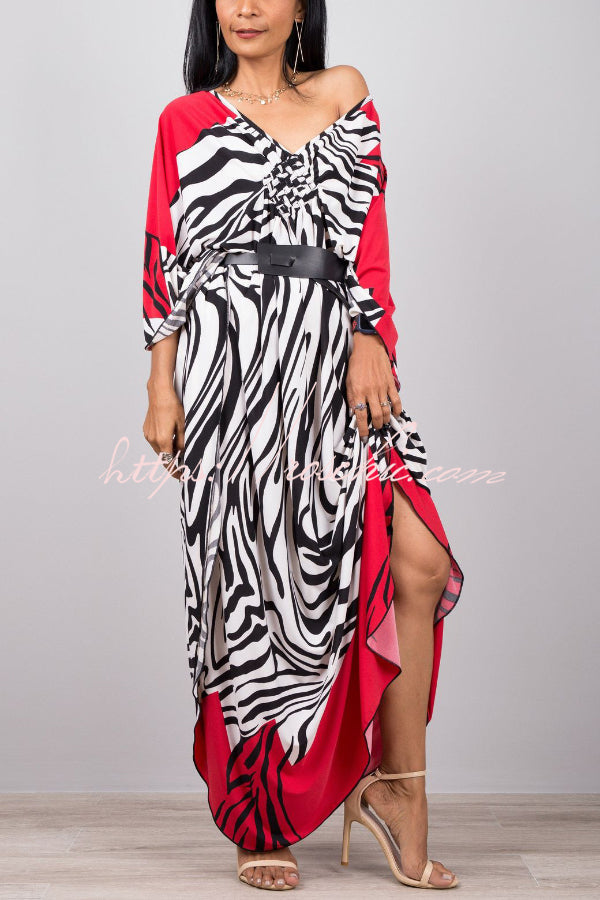 Printed Batwing Sleeve Loose Maxi Dress for Vacation