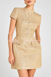 Tweed Pearl Button Mini Dress with Pockets