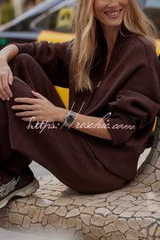 Ribbed Zipper Neck Sweatshirt & Loose Pants Set