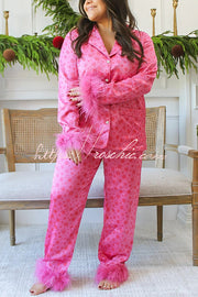 Ensemble pyjama de Noël à bordure en plumes et poches