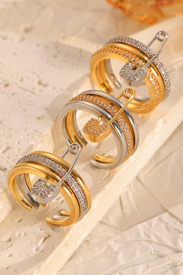 Three-Color Geometric Open Ring with Detachable Brooch Pin